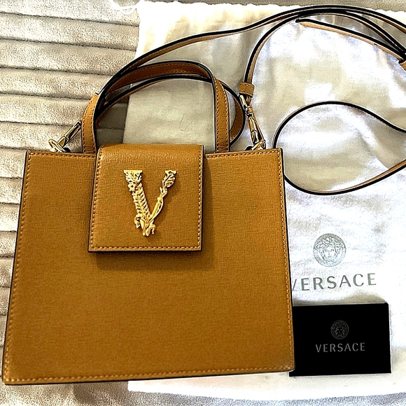 Versace Handbags - Versace  Virtus Tan Handbag